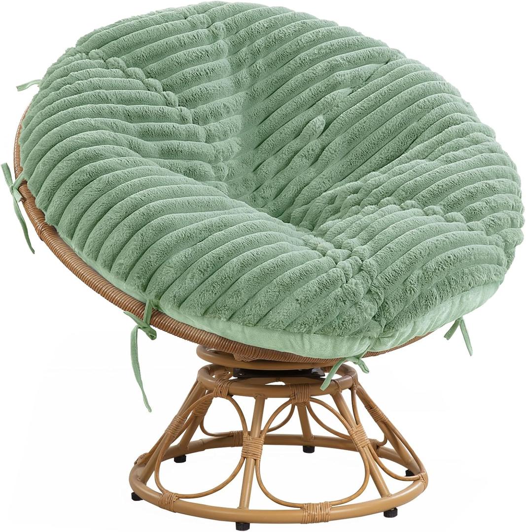 HOMBYS Fluffy Shaggy Cover for Papasan Chair Cushion, Plush Faux Fur Slipcover ONLY, (Without Cushion) Removable Soft Papasan Cushion Covers with 8 Ties, (Sage Green, 50"x50")