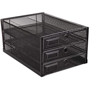 Annova Desk Organizer Wire Mesh 3 Tier Sliding Drawers Paper Sorter/Multifunctional/Premium Solid Construction for Letters, Documents, Mail, Files, Paper, Kids' Art Supplies (Black)