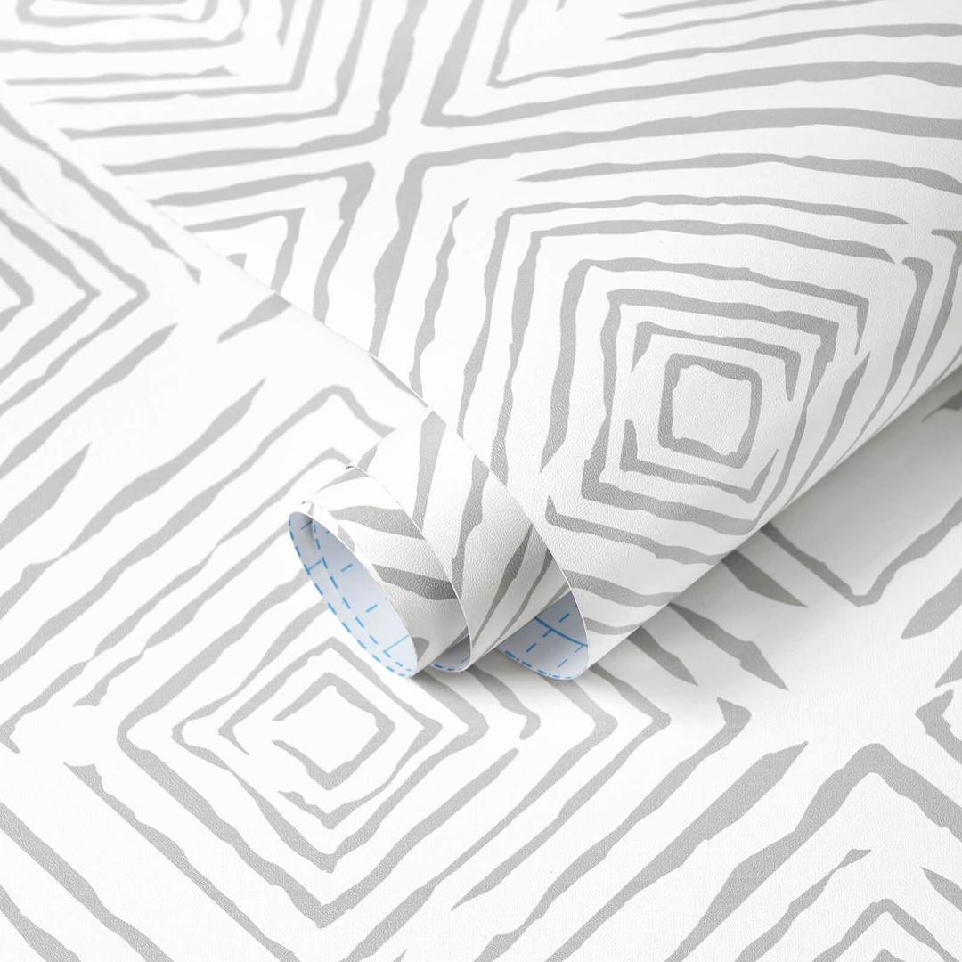 Ismoon Grey Peel and Stick Wallpaper Boho Geometric Contact Paper 17.3" x32.8ft Modern Removable Wall Paper for Kitchen Cabinets Neutral Self Adhesive Wallpaper Bathroom Waterpoof Decor Vinyl