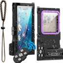 Waterproof Case Bluetooth Control  50FT/15M Underwater Scuba Diving Phone Housing for Snorkeling Fit with iPhone 16/15/14/Samsung S25/24/23/Google Pixel Ultra Plus Pro Max, Black Purple