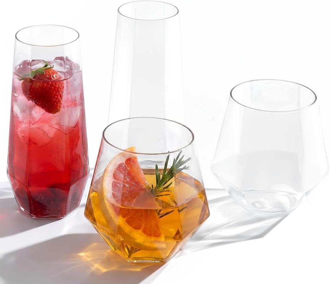 BESTSTAR 96 Pack Clear Plastic Wine Glasses Set BPA-Free Shatterproof