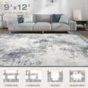 Washable Rug 9x12 Area Rugs for Living Room: Modern Abstract Neutral Soft Carpet for Bedroom Dining Room Under Kitchen Table Home Office Decor - Grey Blue
