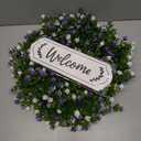 Artificial Blue Camellia Welcome Wreath for Front Door - Faux 19 Inch Front Door Wreath with White Welcome Sign for Front Door, Outside Wall, Window, Outdoor Party, Holidays