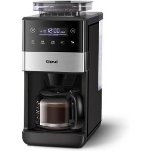 Gevi 10-Cup Grind & Brew Coffee Maker, Touch Screen, Programmable Brew | All-In-One 10-Cup Coffee Maker With Built-In Grinder & Glass Carafe, 90-Min Warm Plate, Reusable Filter, 1.5L Tank