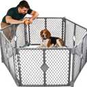 North States MyPet Petyard: 5.5 Ft. Wide Customizable Folding Dog Playpen Indoor/Outdoor. Made in USA. 6-Panel Puppy Playpen. Freestanding Play Pen Dog Gate 26" Tall, Fieldstone