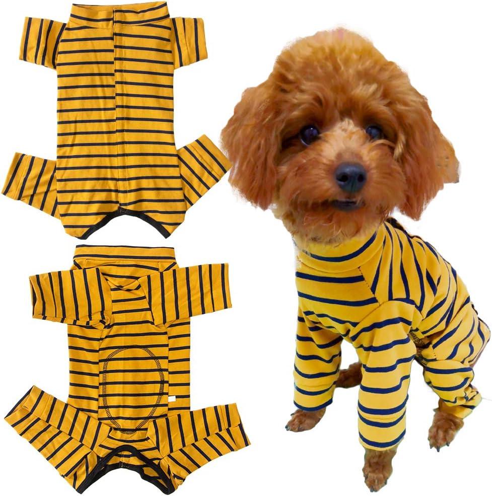 Dogs Recovery Suit Post Surgery Shirt for Puppy, Full Coverage Dog's Bodysuit Wound Protective Surgical Clothes for Small and Medium Pets (Yellow Black Stripe-XL)