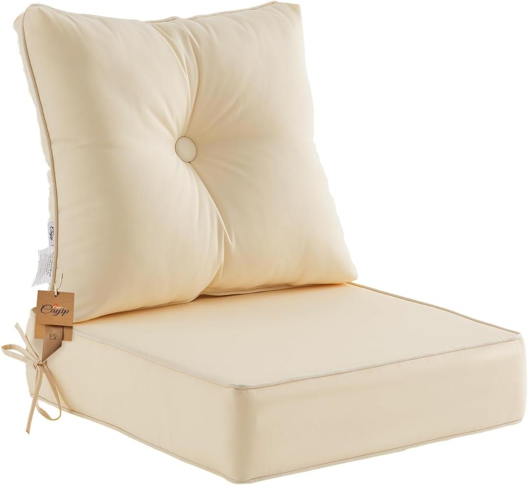 Deep Seat Pillow and High Back Chair Cushions Outdoor Water Repellent Replacement Patio Seating Cushions,Seat 24"x24"x6",Back 22"x24"x6",Beige