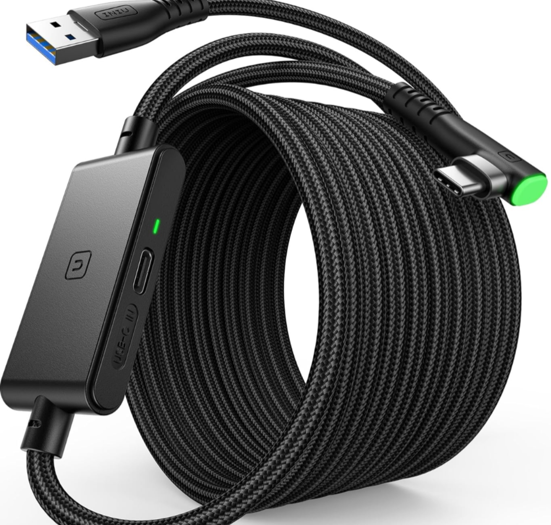 INIU Link Cable with Charging [16ft] for Meta Quest 3s Oculus Quest 3 Quest 2/Pro, Pico 4, PC VR, Steam VR, USB 3.0 High Speed Data Cable, USB C Charger Cord for VR Headset Accessories