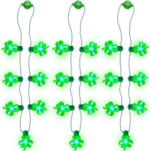 JOYIN 3 PCS St Patrick's Day Necklaces LED,Green Shamrock Light Up Bulb Necklace for Costume Dressing-up Accessories Saint Patricks Decorations Party Favor Supplies