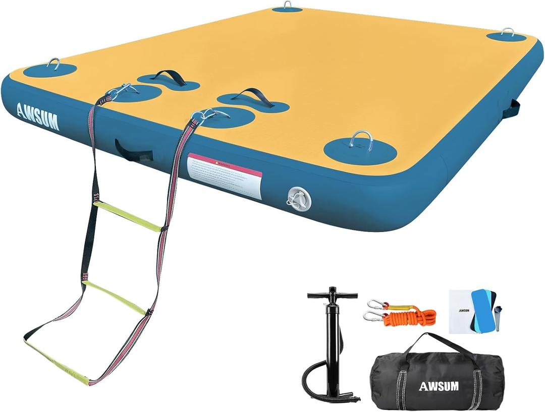 AWSUM Inflatable Floating Dock Air Dock Platform, 6ft/8ft Non-Slip Inflatable Water Mat Floating Island Raft for Lake Pool Beach Ocean, 8 6 0.5ft