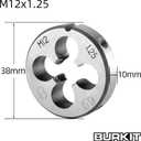 Burkit M12 X 1.25 Tap and Die Set Right Hand, M12 x 1.25 Machine Thread Tap and Round Die