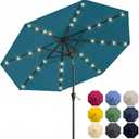 10FT Solar Patio Umbrella with Lights, Outdoor Table Market Umbrella with 32 LED Lights, 8 Sturdy Ribs, Push Button Tilt and Crank for Pool, Deck and Garden, UV-Resistant