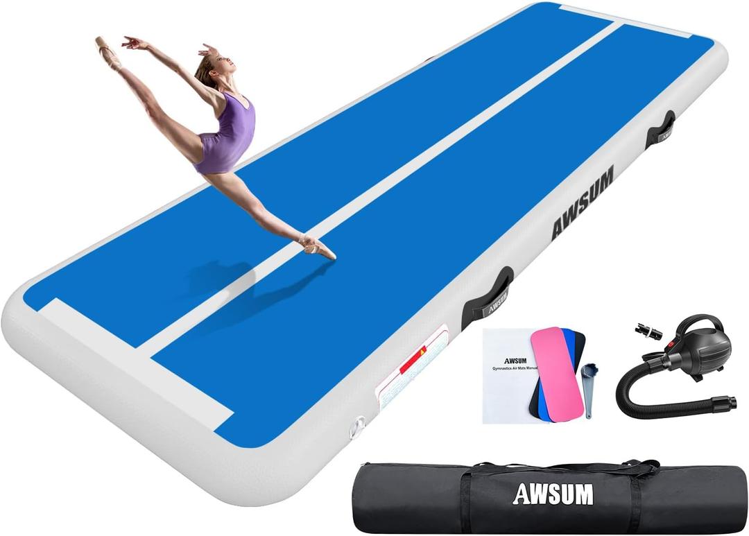 AWSUM Inflatable Gymnastics Mat 6.6ft/10ft/13ft/16ft/20ft/23ft Tumble Track | Air Gymnastics Tumbling Tracks 4/8 inches Thick with Electric Pump for Training Cheerleading Yoga Home Gym Outdoor Park Use