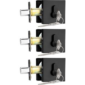 Probrico Black Double Cylinder Deadbolt,Keyed Both Side,Residential Security Square Door Lock for Interior and Exterior,3Pack
