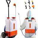 VEVOR 4 Gallon Battery Powered Backpack Sprayer with Wheeled Cart, Adjustable 0-94 PSI, 13FT Hose, 6 Nozzles, 2 Wands Included, Wide Mouth Lid for Weeding, Cleaning, Long Spray Time, White+Orange