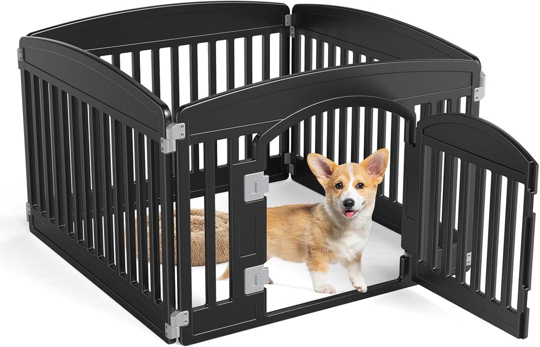 DUMOS Dog Playpen Indoor Fence 16 Panel 24" Height Metal Exercise Pen with Door Small Puppy/Medium/Large Dogs Animal Pet for Outdoor, Garden, Yard, RV Camping (Black)