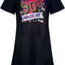 FLOYU 90s Shirt Dress Women's Short Sleeve Summer Dress 1990s Dresses 90s Neon Knee Length Dress (XX-Large, Black)