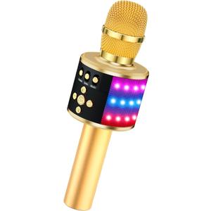 BONAOK Karaoke Microphone for Kids & Adults - Bluetooth Microphones Singing Mic with Disco Lights, Echo Effect, Built-in Speaker Portable Karaoke Player for Party Travel Gifts Q78(Gold)
