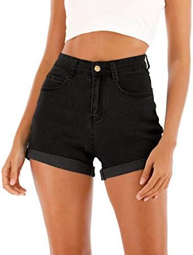 Cuihur Women's Summer Casual Denim High Waisted Folded Hem Jeans Shorts for Juniors, Size L