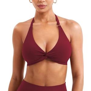 YEOREO Halter Sports Bras for Women Low Impact Removable Padded Adjustable Deep V Bra Seamless Workout Gym Crop Tops.S