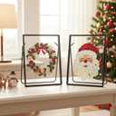 2 PCS Floating Double Picture Frame Hinged Folding, 4x6 Elegant Thin Edge Metal Real Glass Brass Photo Frames for Tabletop Wall Display, Christmas Day Gift Home Decorative Art Cfafts,Vertical, Retangle, Black