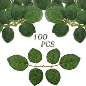 100 Pcs Artificial Flowers Green Leaf Bulk Faux Greenery Silk Fake Rose Leaves Bouquet Garland Wreath Floral Arrangement Supplie DIY Craft (6 Large-Leaf Green)
