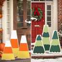 Meooeck 3 Pcs Two Sided Christmas Fall Wood Porch Sign for Front Door Large Standing Christmas Porch Sign for Home Front Door Yard Outdoor Party Decor