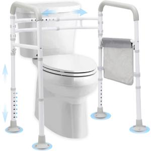 Toilet Safety Rails (300 LB)  Adjustable, Foldable Toilet Handle Frame for Elderly & Disabled Adults, Supports All Toilet Types with Storage Bag (White)
