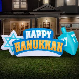 Holidayana Hanukkah Inflatables 10ft Yard Inflatable with Star of David & Dreidel, 10ft Long Happy Hanukkah Inflatable Yard Decoration. Chanukah Outdoor Decorations with LEDs and Fan Sign