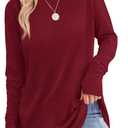 XIEERDUO Womens Tunic Tops to Wear with Leggings Long Sleeve Thumb Hole Shirts Crew Neck Curved Hem (3X-Large, H-burgundy)