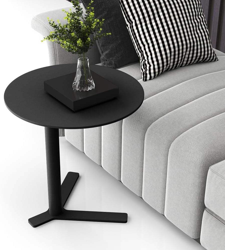 C Shaped Side Table End Coffee Tables, Unique Aesthetics Minimalist Accent Tables, Multifunction Round Metal Side Tables for Living Room Bedroom Sofa Balcony Couch Patio Yard Garden Indoor & Outdoor (23.6 inches)