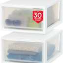 IRIS USA 30 Qt. Plastic Drawer Storage Organizer Stacking Drawers, 2-Pack, Stackable Unit with Sliding Drawer for Clothes Bedroom Kitchen Under Sink Pantry Craft Room Bathroom Dorm Office, White