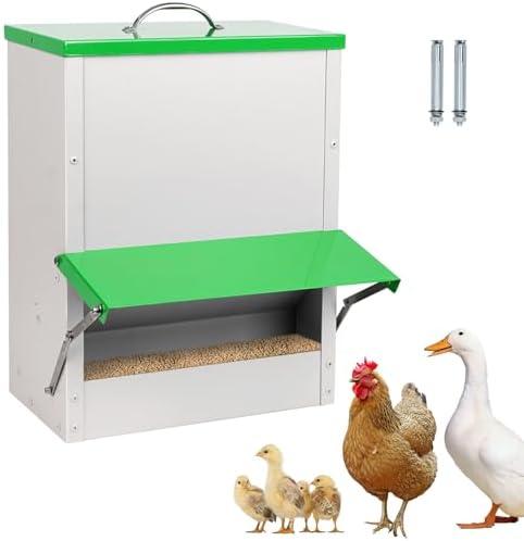 25 Lbs Chicken Trough Feeder, Automatic Large Outdoor Duck Feeder, Large Capacity Chicken Feeder with Lid No Waste Poultry Feeder Rainproof Preventing Small Animals Suitable for Chickens Ducks Turkeys