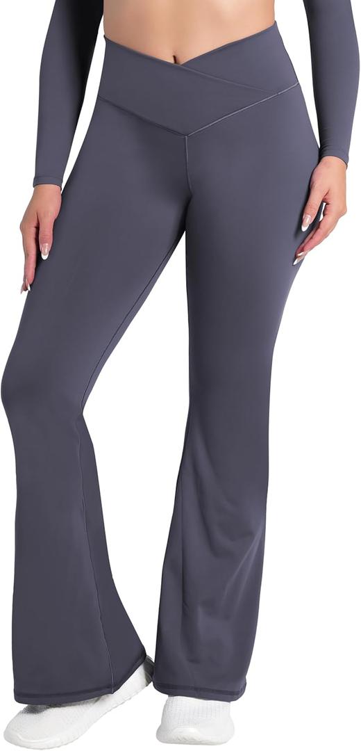 Sunzel Flare Leggings, Crossover Yoga Pants with Tummy Control, High-Waisted and Wide Leg (Medium, Dark Grey)