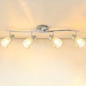 HiBay 4-Light Track Lighting Modern, Adjustable Ceiling Light Fixture w/Glass Shades, Metal Chrome Spotlight Indoor for Bathroom, Kitchen, Living Room, E12 Base, No Bulbs