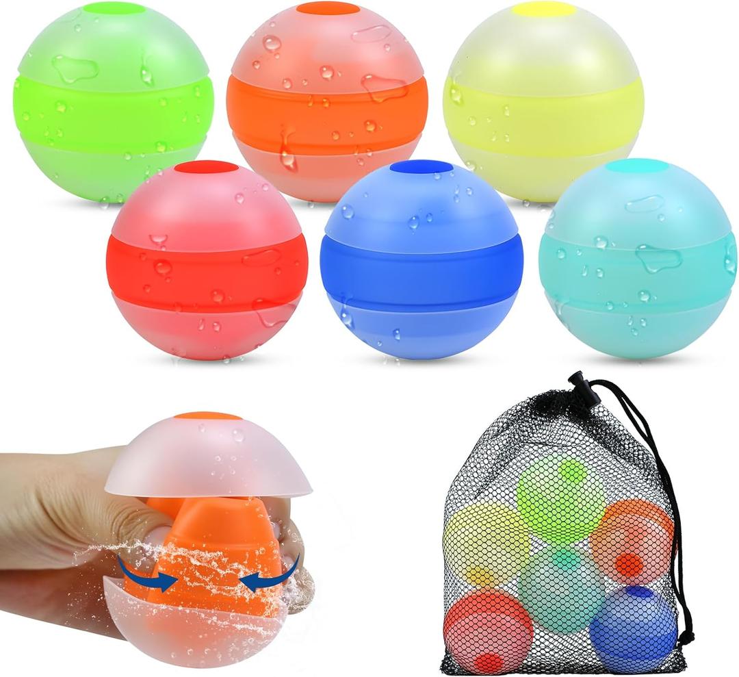 Reusable Water Balloons for Kids, Outdoor Summer Pool Beach Water Toys, Refillable Quick Fill Water Balloons for Boys and Girls Ages 3+ (5Pcs)