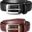 MILORDE Men's Leather Dress Belt 2Pack, Handmade, Genuine Leather, Fashion & Classic Designs for Work Business and Casual (Brown)