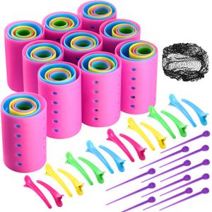 141 Pieces Hair Rollers Set Include 60 Plastic Hair Rollers (Multicolor,6 Size)