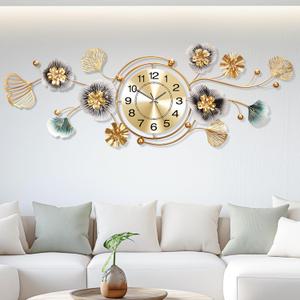 Large Wall Clock,Clock for Living Room,with Silent Movement and Rotatable Dial,3D Creative Metal Ginkgo Leaf Design Clock for Bedroom,for Living Room Bedroom Dining Room Office38''x18'' (38''x15''98x40cm, Primary Color-arab)