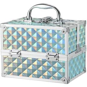 RENESSA Makeup Train Case Portable Makeup Case Organizer Cosmetic Box Make Up Box Makeup Organizer Cosmetic Storage Cases with Locking Nail Kit Organizer Travel Case Shiny Blue Missing Key