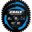 CRALY 6-1/2 Inch 40 Teeth Fine Finish Wood Cutting Circular Saw Blade, 5/8 Inch Arbor, Carbide Tipped, Thin Kerf, Black Ice Coating, for Plywood, MDF, OSB, Laminated, 2-Pack (C0640FF-2)