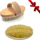 Body Brush Set Include Soft Natural Brush and Loofah, for Wet and Dry Brushing, for Exfoliating and Massaging Skin, Cellulite Treatment, Lymphatic Drainage and Blood Circulation Improvement