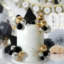 NEBURORA 64 Pcs Balls Cake Toppers and Leaves Decoration Set Mini Balloons for Cake Decorating Supplies Balls Cake decorations for Baby Shower Cake Toppers Birthday Cake Decorations (Black Gold