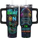 Gamer Gifts for Men from Daughter, Son, Kids, Wife - 40oz Game Tumbler With Handle and straw for Father's Day, Christmas, Birthday, Valentines Day - 40 oz Stainless Steel Tumbler for Gaming Men
