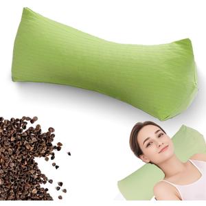Buckwheat Neck & Cervical Pillows, Buckwheat Hulls Adjustable Roll Pillow, with Inner Liner Cervical Bolsters, Office Waist Support & Lunch Break for Pain Relief for Sleeping (Green)