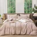 MooMee Striped Duvet Cover Set 100% Washed Cotton Linen Like Textured Breathable Durable Soft Comfy (Orange White Wide Stripes, Cal King 104"x98")