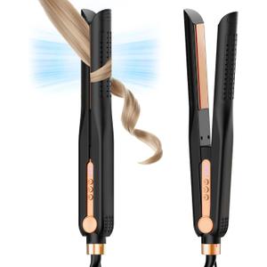 SKIMI Airflow Styler, Titanium Flat Iron Hair Straightener, Professional Curling Iron with Cooling Air Vents to Lock in Style, 5 Temps & Dual Voltage, Auto Off(Black & Copper).