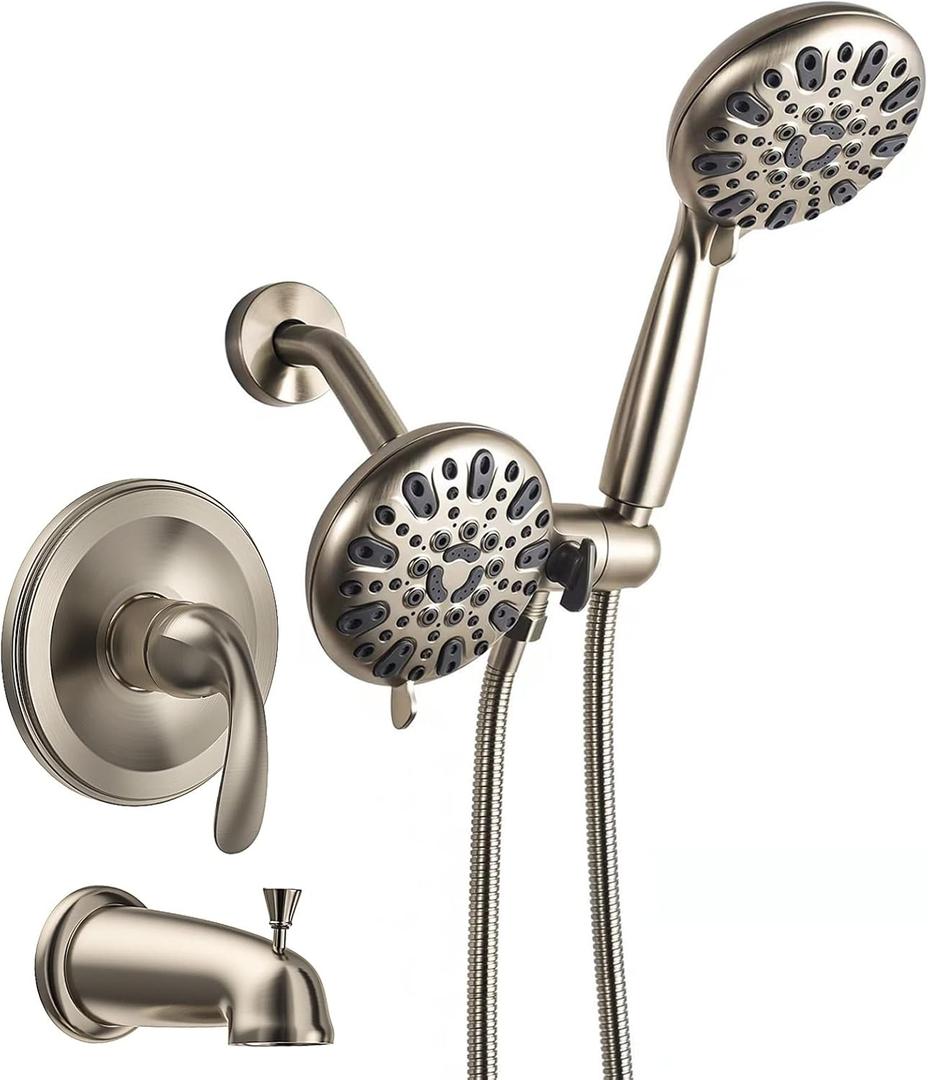 WRISIN Tub Shower Faucet Set with Valve, Bathtub Shower Faucet Set with Handheld Spray (Brushed Nickel)