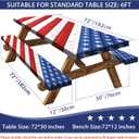 Picnic Table Cover with Bench Covers American Flag Camping Essentials Waterproof Tablecloth Wood Texture Outdoor Picnic Fitted Tablecloth with Elastic Rectangle 6 ft Table Cover (3pcs-72" x 30")