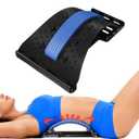 Lumbar Support Board & Back Stretcher - 4-Level Adjustable Cracker for Lower Back Pain Relief, Home Office Use (Blue) (Black)